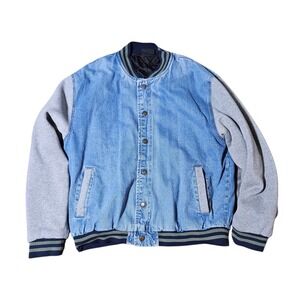 Various Artists Los Angeles Bomber Denim Jean Jacket Snap Mens XL Quilted Lined